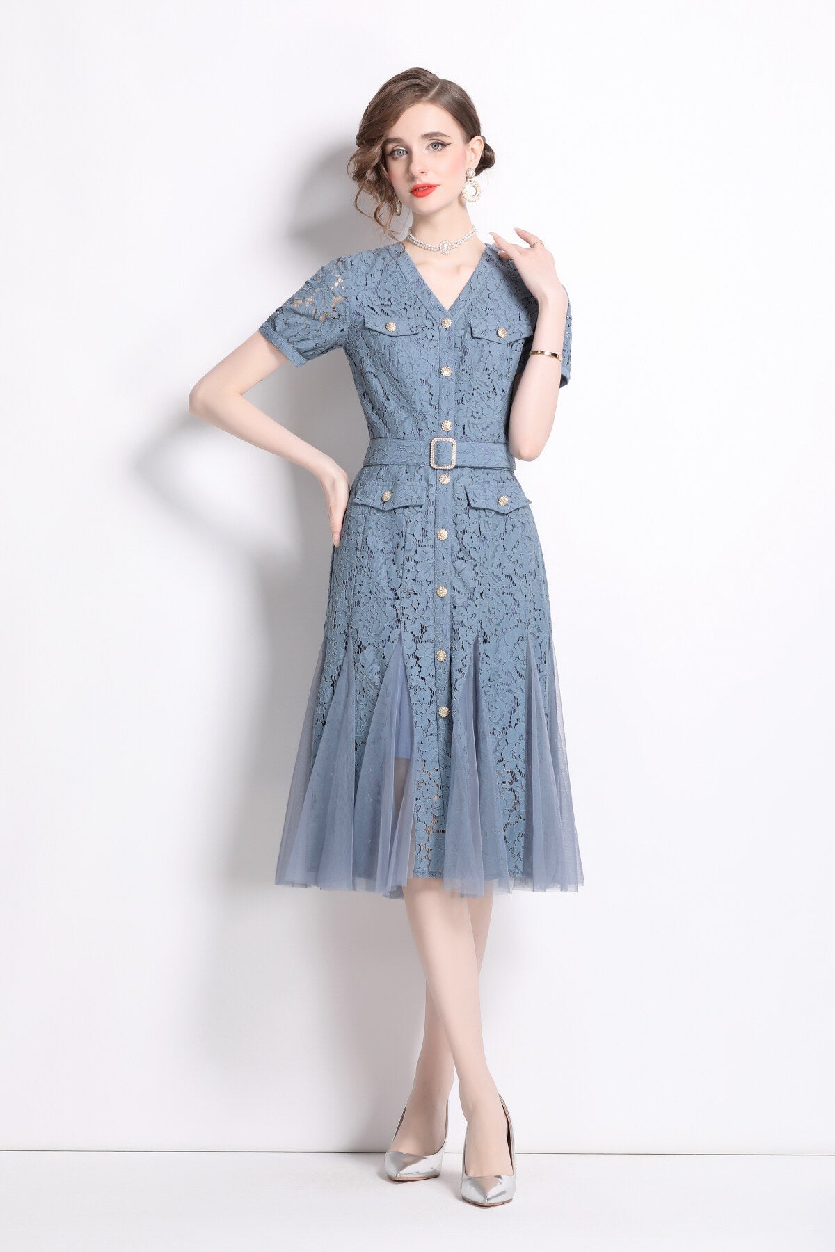 Slim Fit Long Sleeve Buckle Waist Mermaid Dress