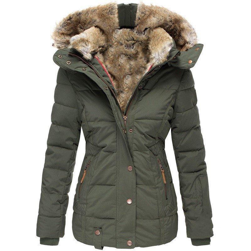 Slim-Fit Warm Hooded Winter Jacket With Fur For Women