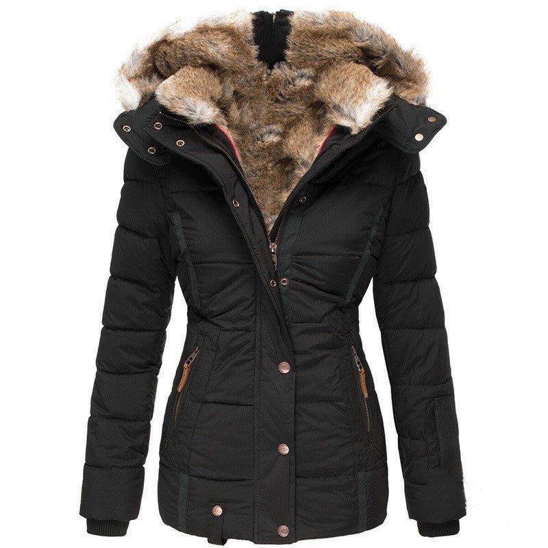 Slim-Fit Warm Hooded Winter Jacket With Fur For Women