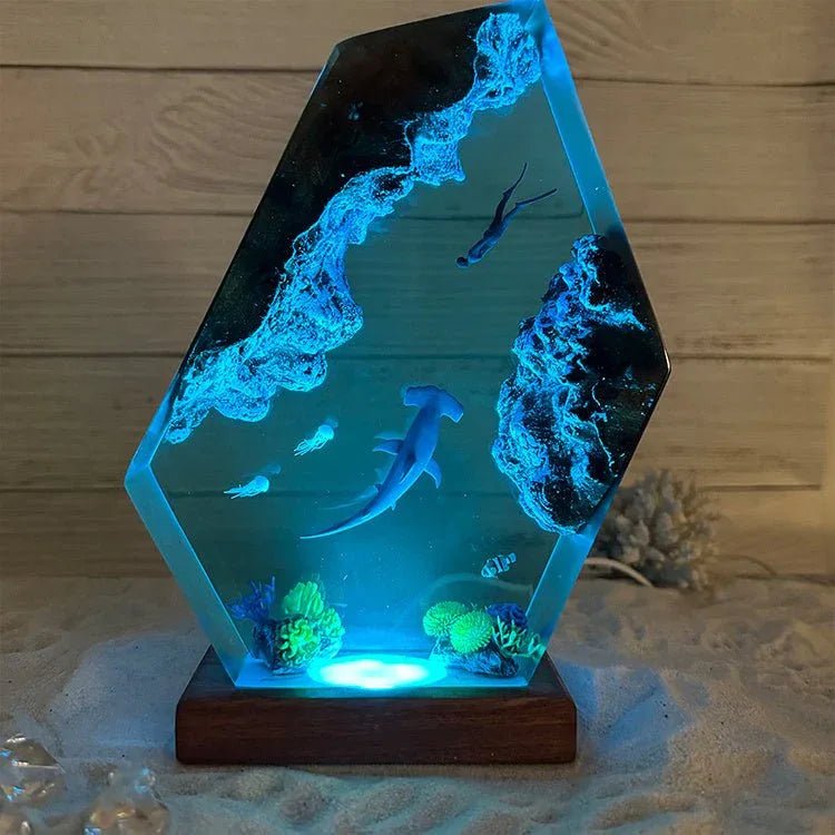 Small Wooden Hammerhead Shark Night Bedside Lamp Ornament Decoration