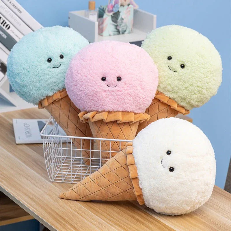Smiling Ice Cream Cone Pillow Plush Toy