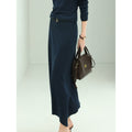 Soft Herringbone Belted Navy Knit Skirt-0