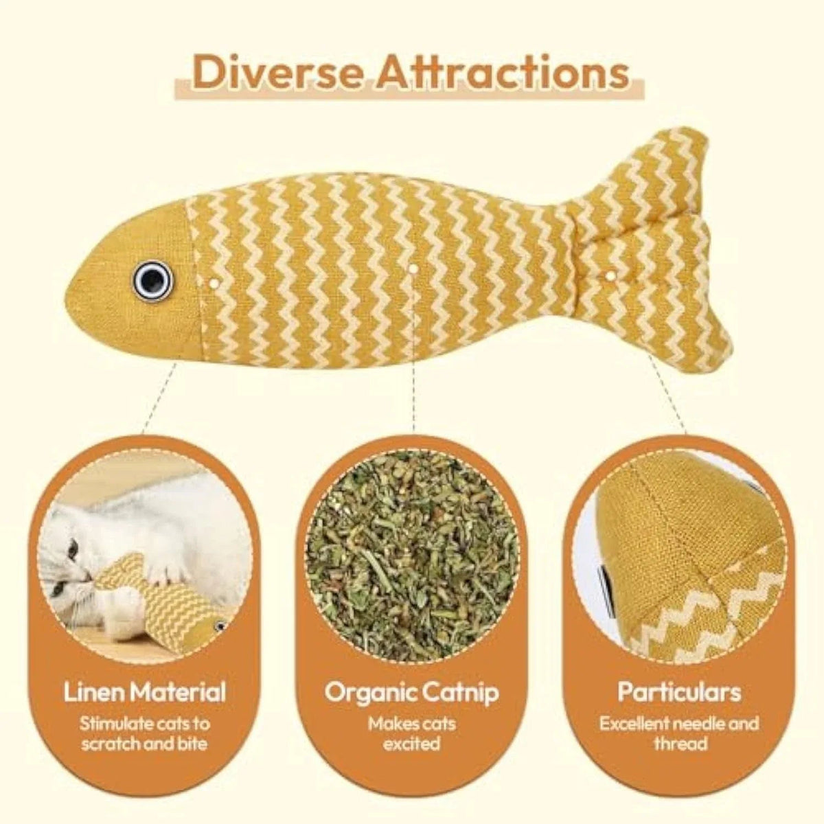 Soft Safe Comfortable Fish Indoor Interactive Exercise Cat Toys With Stuffed Catnip