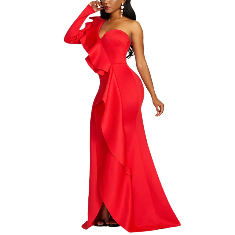 Solid Color Mid-Length Long Skirt High-Waisted Chest-Wrapped Ruffle Gown