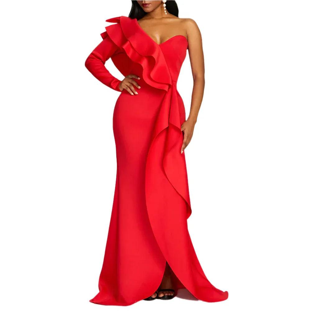 Solid Color Mid-Length Long Skirt High-Waisted Chest-Wrapped Ruffle Gown