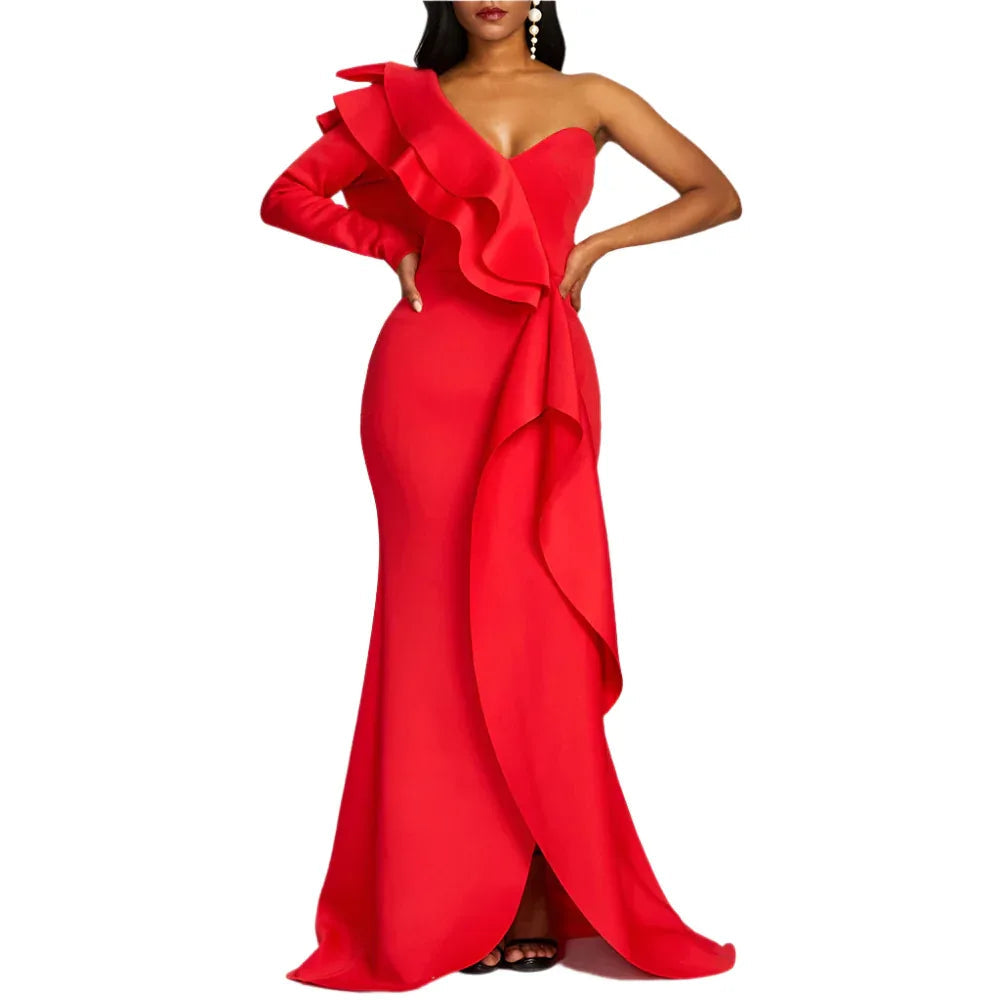 Solid Color Mid-Length Long Skirt High-Waisted Chest-Wrapped Ruffle Gown