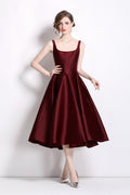 Spaghetti Strap Waist Cinching Maroon Cocktail Dress