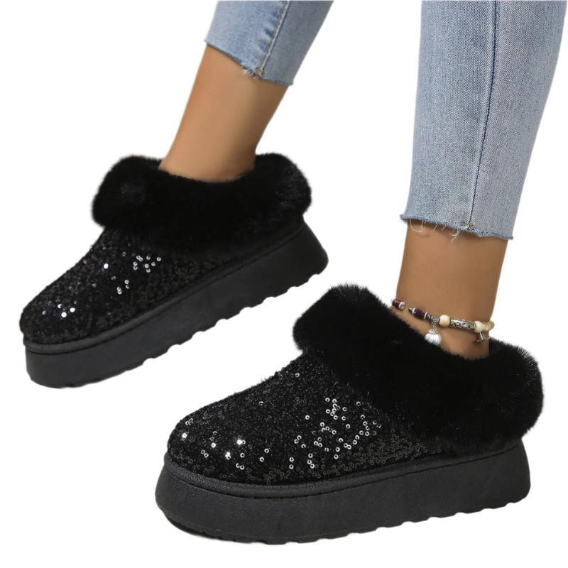 Sparkling Indoor Outdoor Casual Warm Comfortable Thick-Soled Plush Slippers For Women