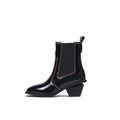 Stitch Pattern Black Leather Boots-0