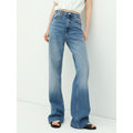 Stone Washed Straight Leg Blue Jeans-0