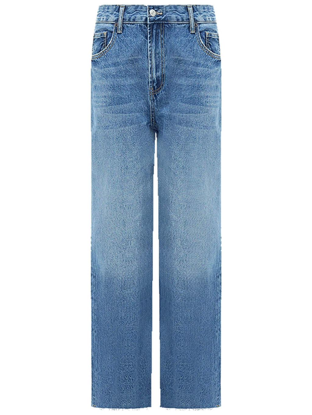 Stone Washed Straight Leg Blue Jeans-3