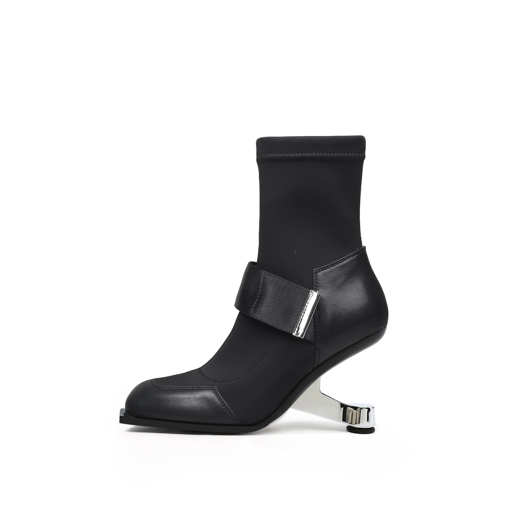Strap Leather Sock Heel Boots-0