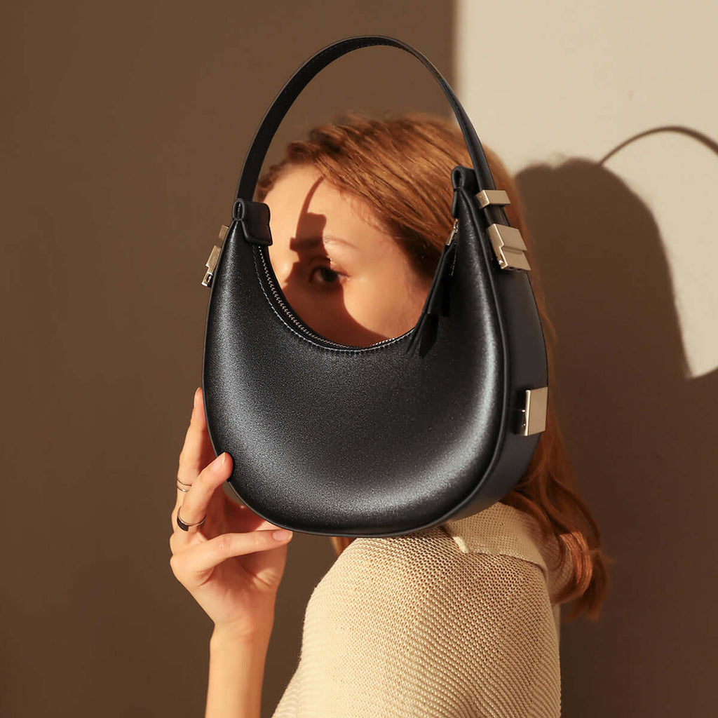 Structured Leather Crescent Moon Bag-3
