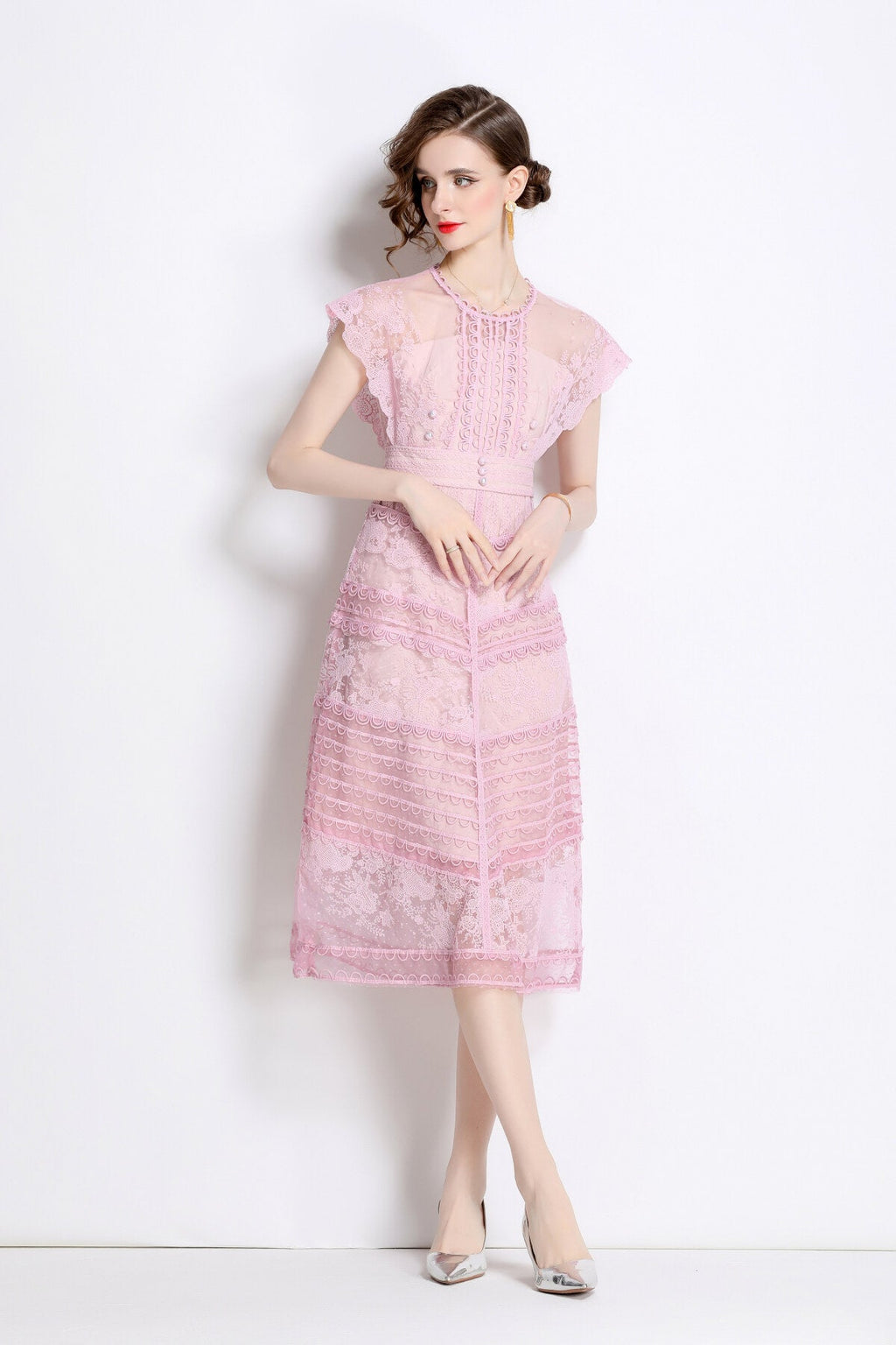 Sweet Floral Embroidered Tea Dress