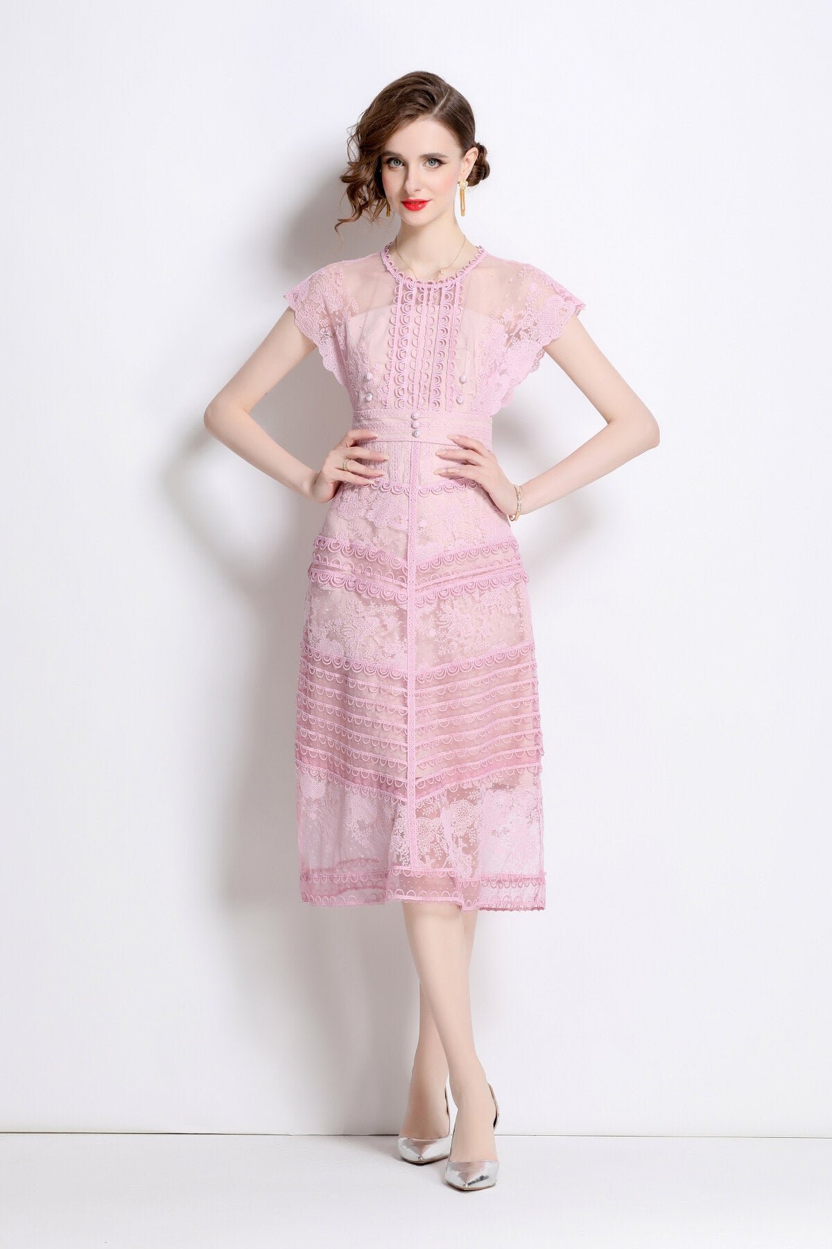 Sweet Floral Embroidered Tea Dress