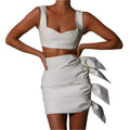 Synthetic Leather Crop Top And Skirt Two Piece Clothing Set