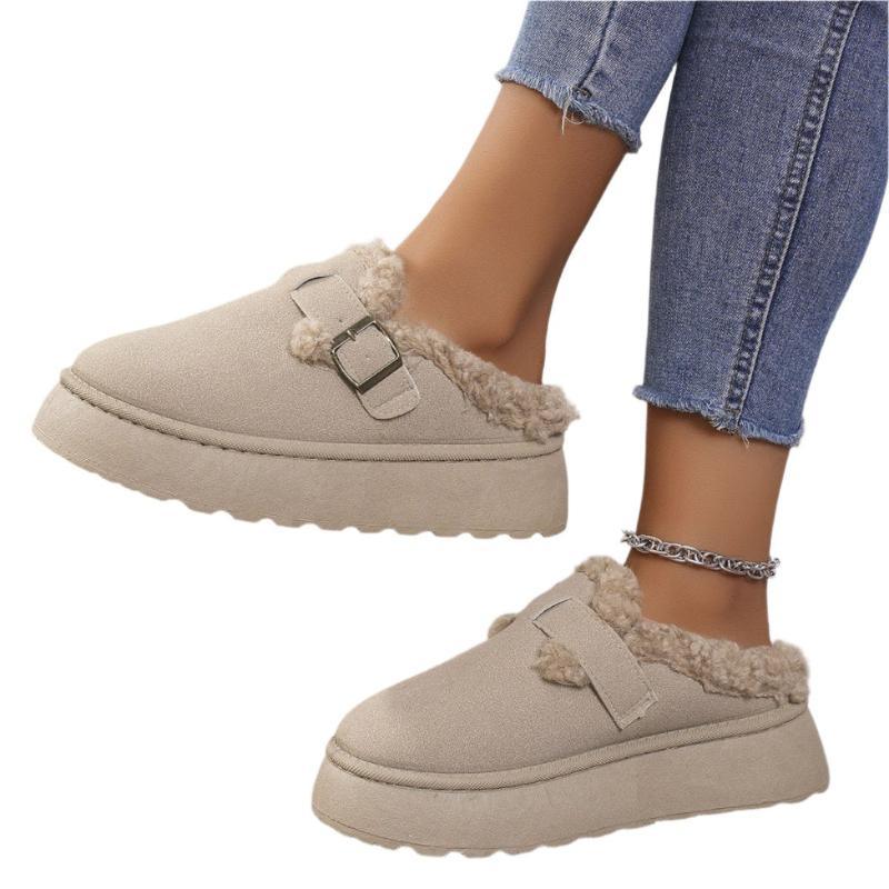 Thick-Soled Winter Indoor & Outdoor Slippers With Buckle