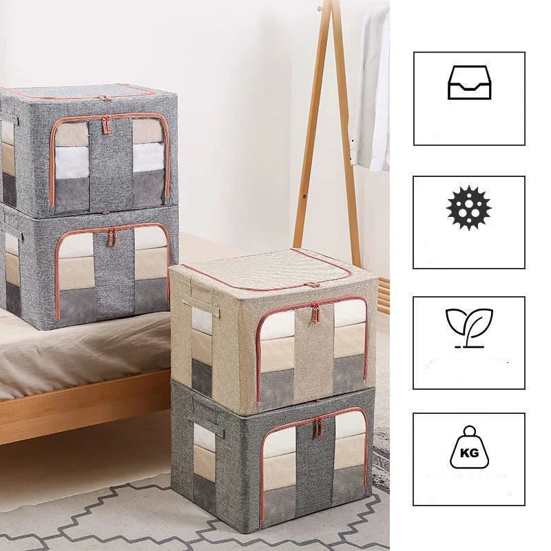 Transparent Thick Cotton & Linen Cloth Clothing Storage Bag Box