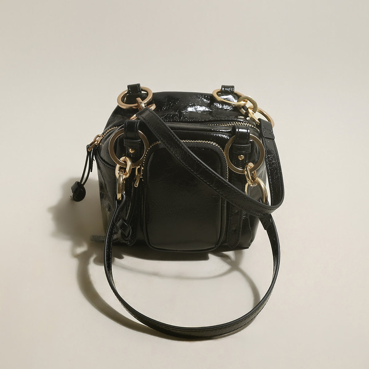 Two Way Shiny Wrinkled Leather Shoulder Bag-0