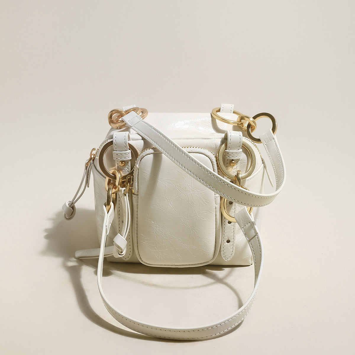 Two Way Shiny Wrinkled Leather Shoulder Bag-6