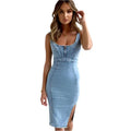 U-Neck Slim Fit Casual Summer Denim Dress Women's Clothing