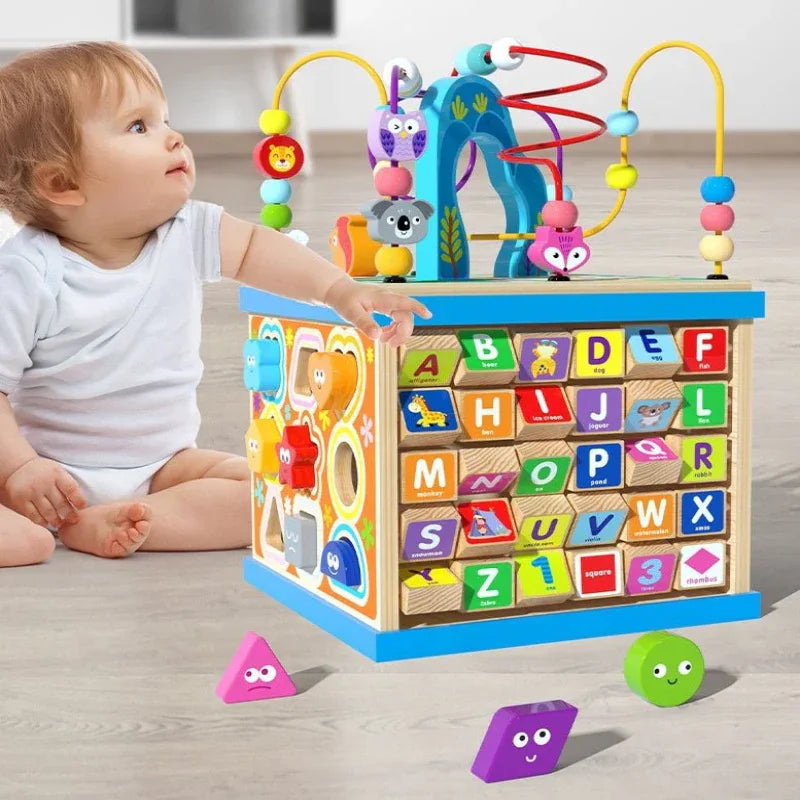 Unisex Wooden Baby Beads Educational Toy