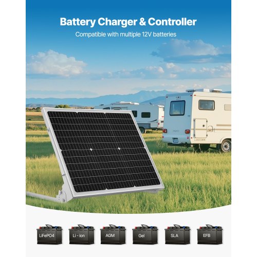 50W 12V solcellsbatteri underhållsladdare, mono solpanel batteriladdare med uppgraderad MPPT-kontroller och justerbar monteringsfäste, IP65 vattentät för bil båt husvagn hustak |  EU