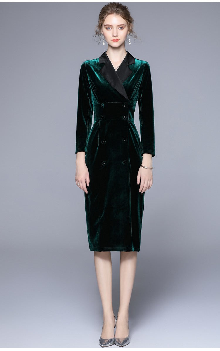 Velvet Green Slim Fit Midi Pencil Dress