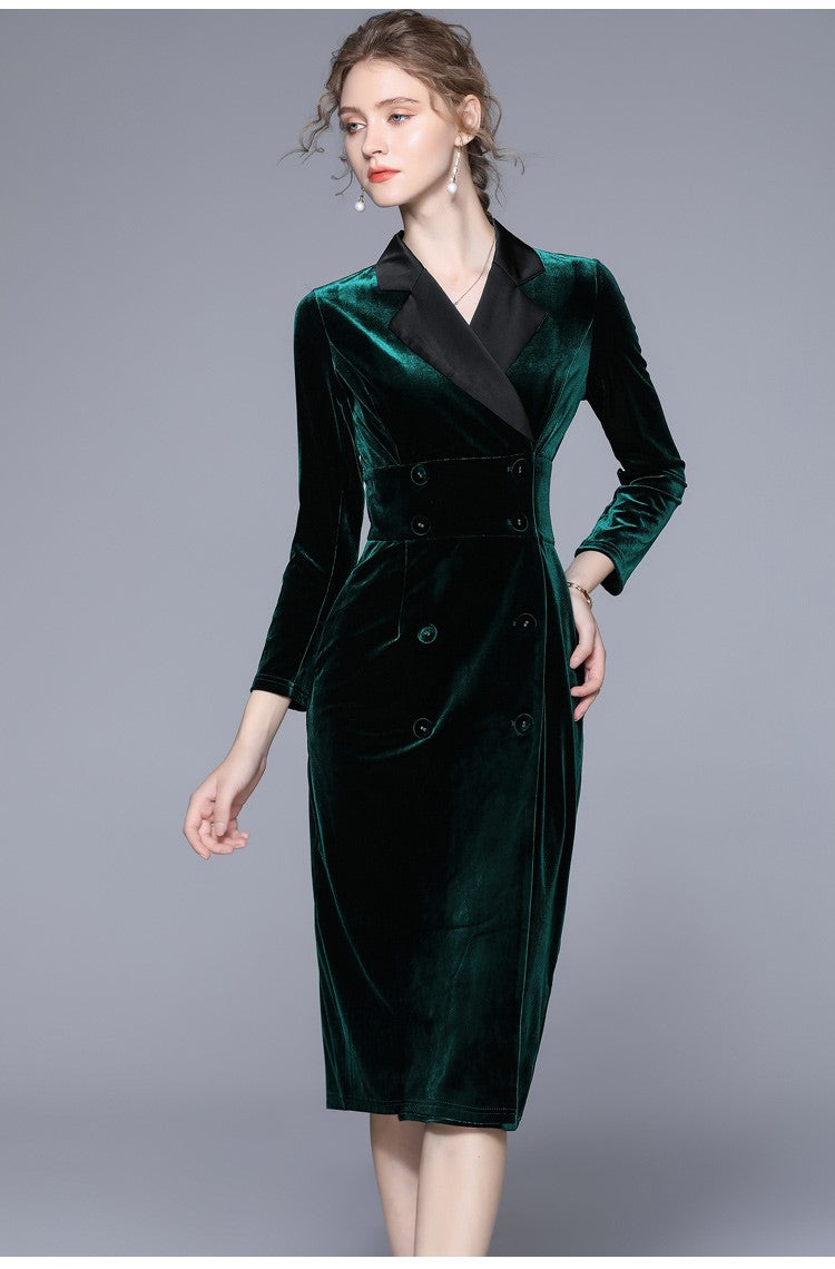 Velvet Green Slim Fit Midi Pencil Dress