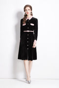 Velvet Slim Fit Black Polo Midi Dress