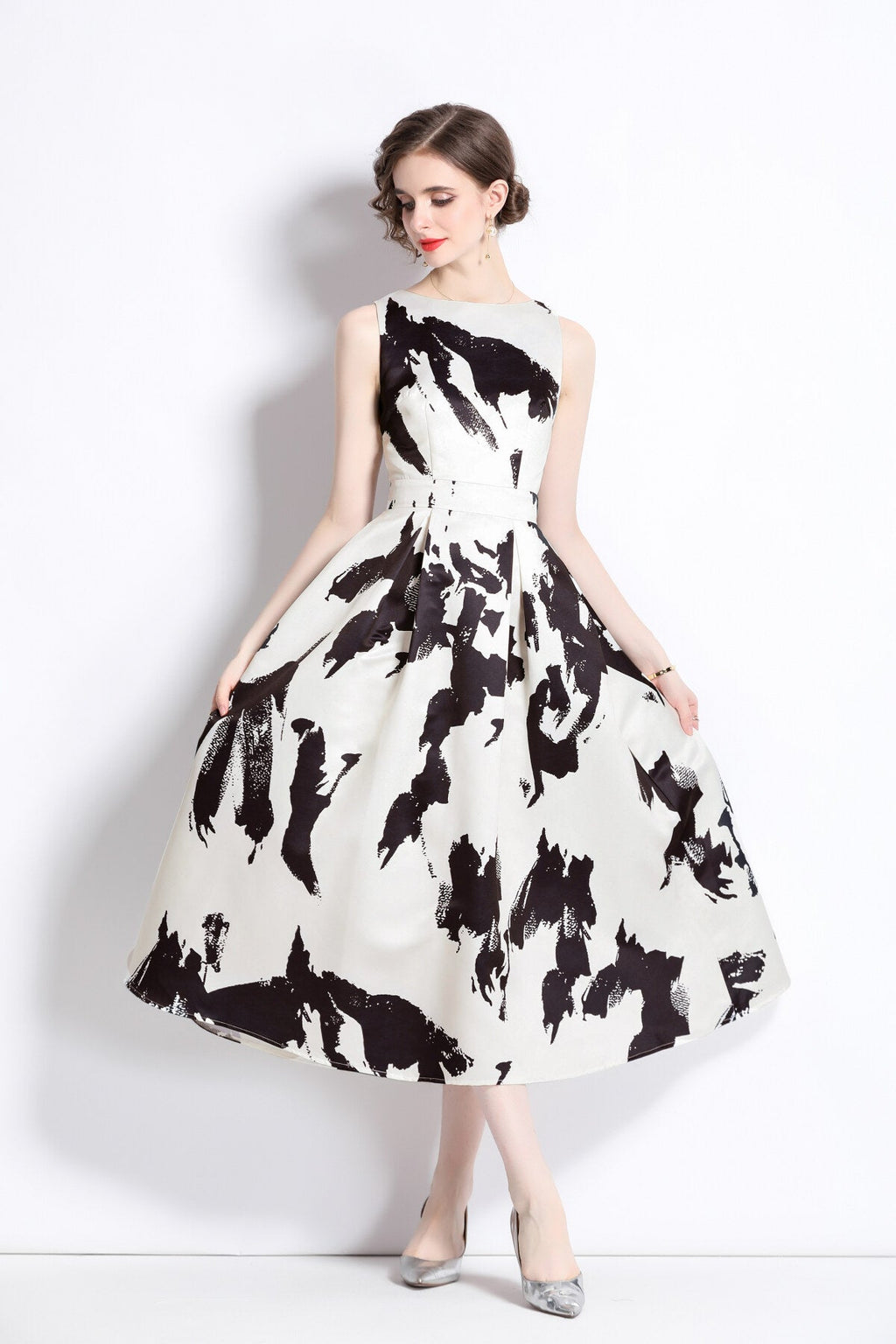Vibrant Abstract Fitted Waist A Line Dress