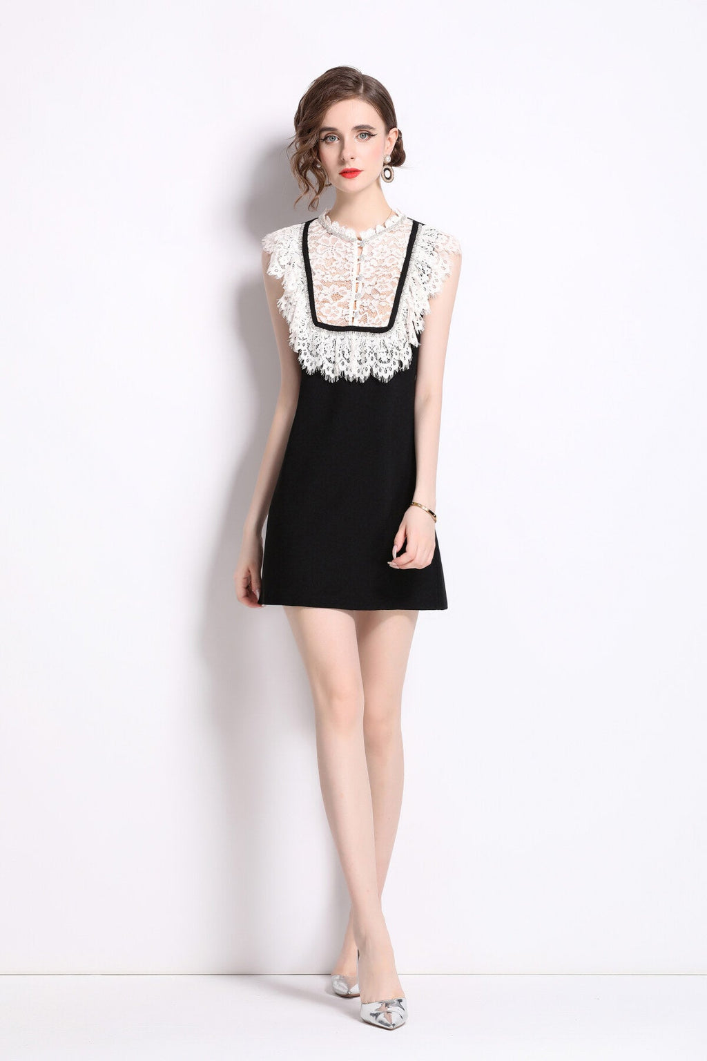 Vintage Lace Bib Collar Little Black Dress-2