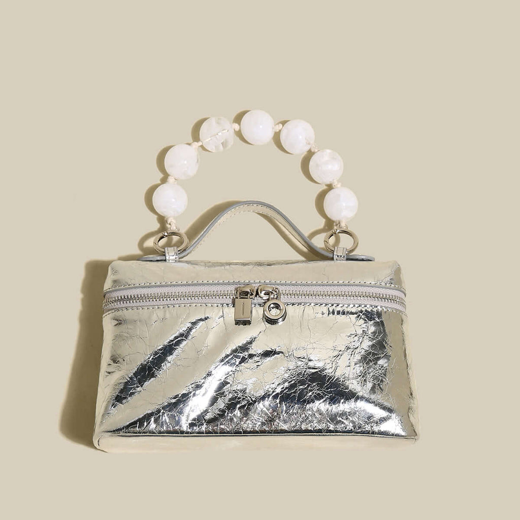 Vintage Vanity Shoulder Bag with Resin Bead Strap-5