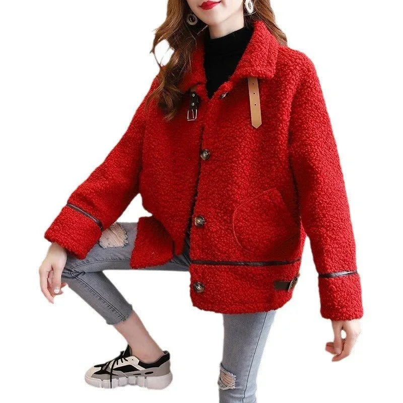 Warm Women's Loose Fit Lamb Wool Jacket