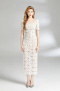 White Floral Lace Cut Out Dress
