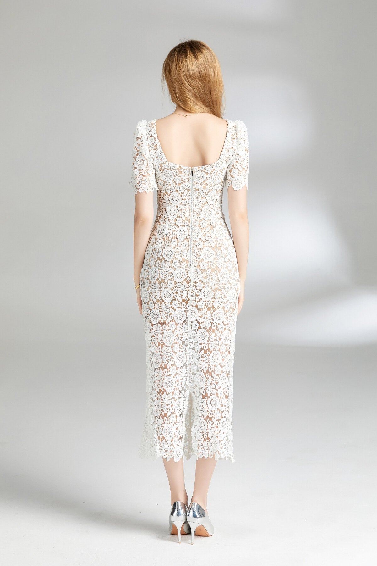 White Floral Lace Cut Out Dress