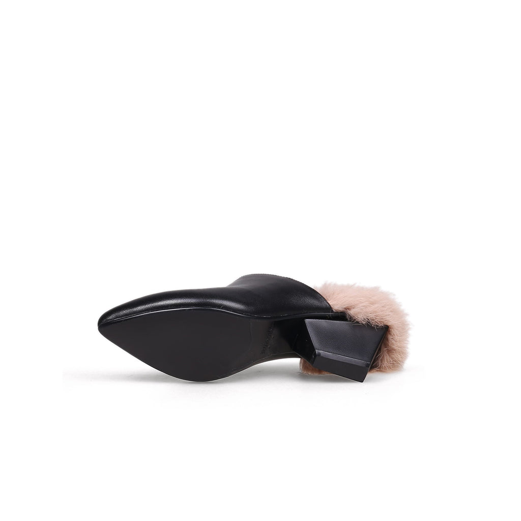 Winter Fur Lined Mules with Block Heels-4
