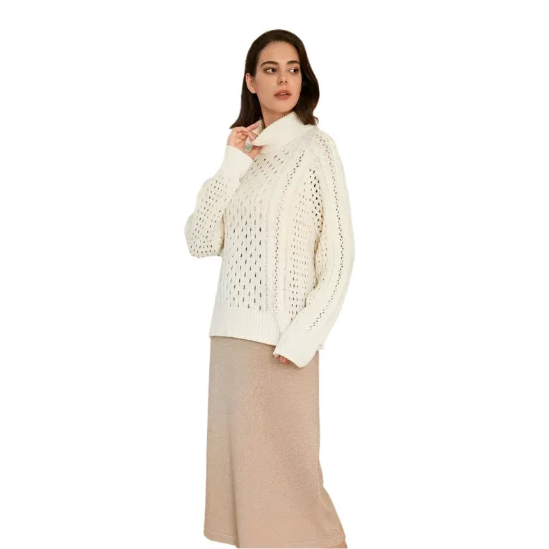 Women's Breathable Turtleneck Merino Wool Sweater