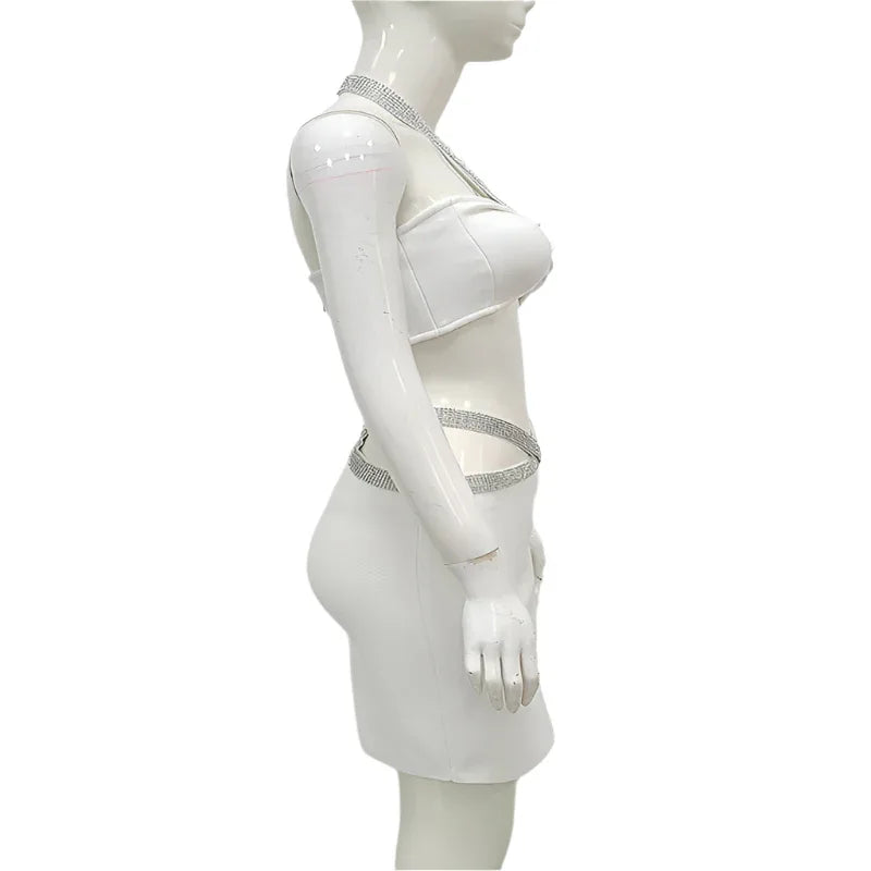 Women's Fashion Two-Piece Fitted Bandage Crop Top & Skirt