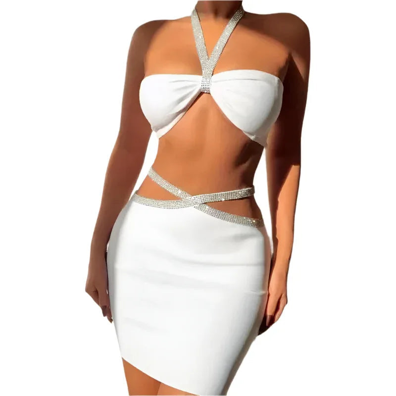 Women's Fashion Two-Piece Fitted Bandage Crop Top & Skirt