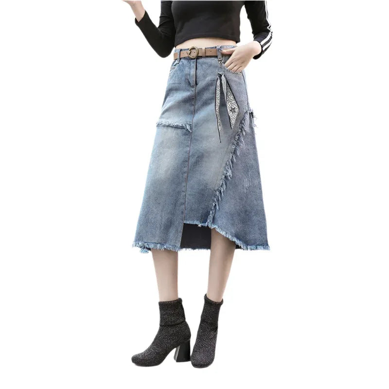 Women's Irregular Slit Denim Skirt