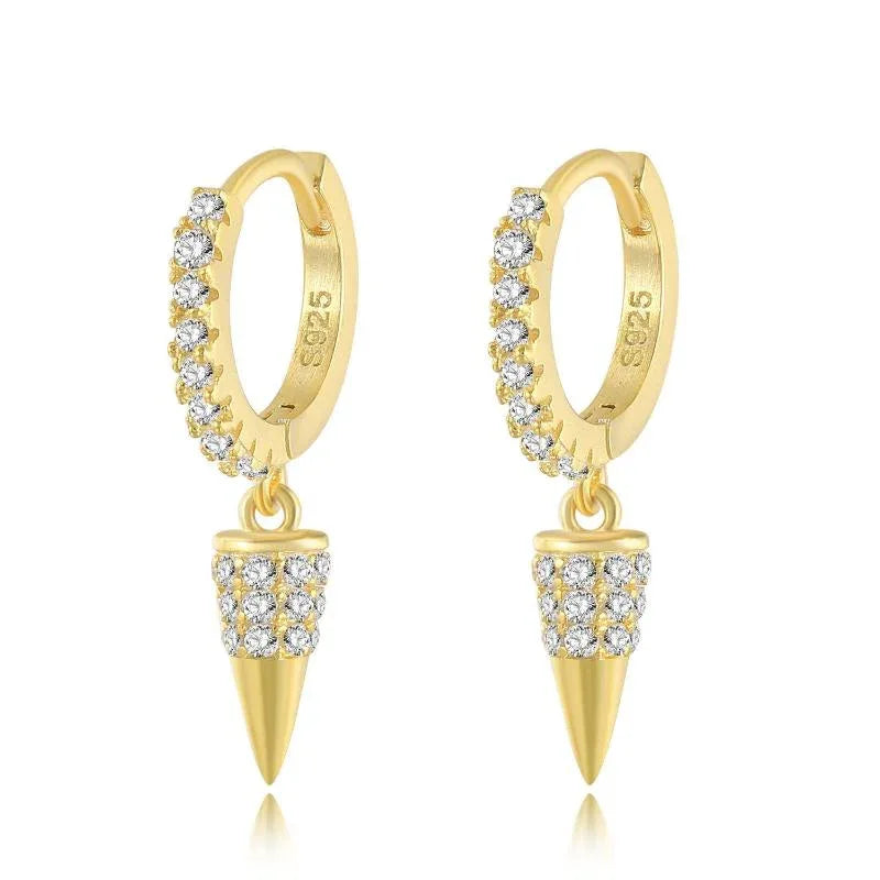 Women's Ladies 925 Sterling Silver Geometric Earrings With Inlaid Gems