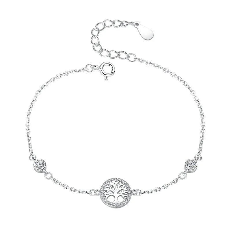 Women's Ladies Sterling Silver 925 Tree Of Life Bracelet Inlaid With Zircon