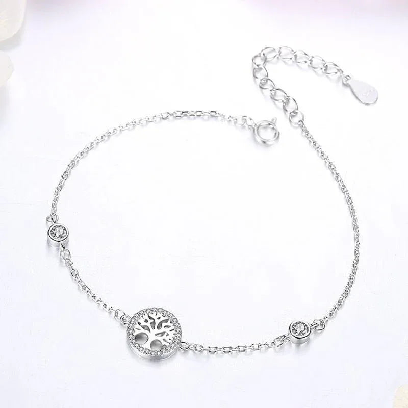 Women's Ladies Sterling Silver 925 Tree Of Life Bracelet Inlaid With Zircon