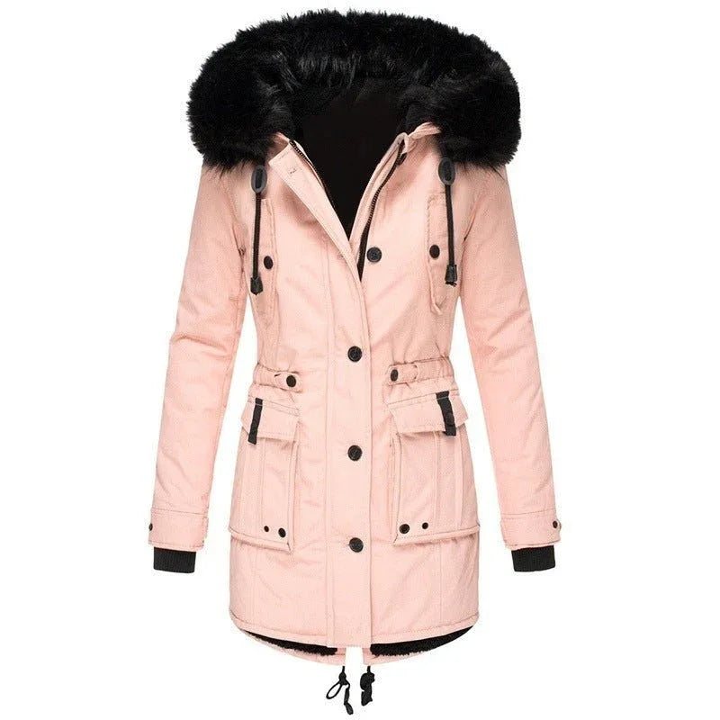 Women's Mid-Length Thick Hooded Drawstring Winter Jacket