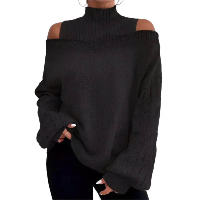 Women's Off-The-Shoulder Pullover Turtleneck Collar Sweater