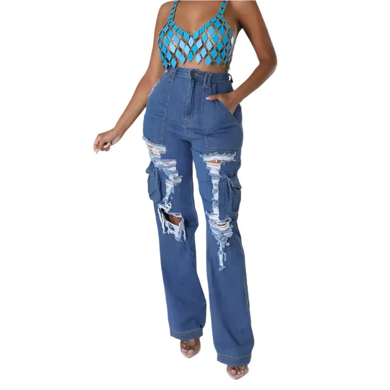 Women's Pants Ripped Stretchable Jeans