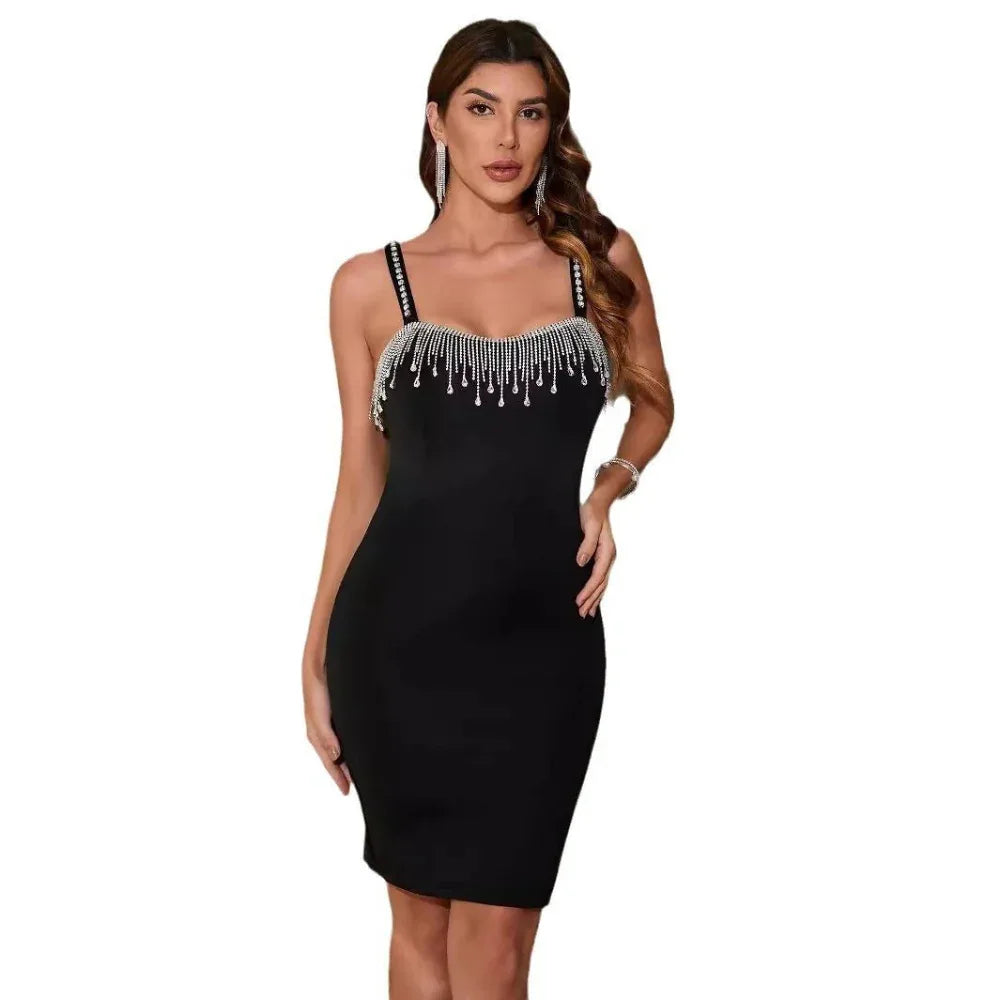 Women's Sexy Dress Ladies Party Night Birthday Fringe Slit Sleeveless Elegant Dress