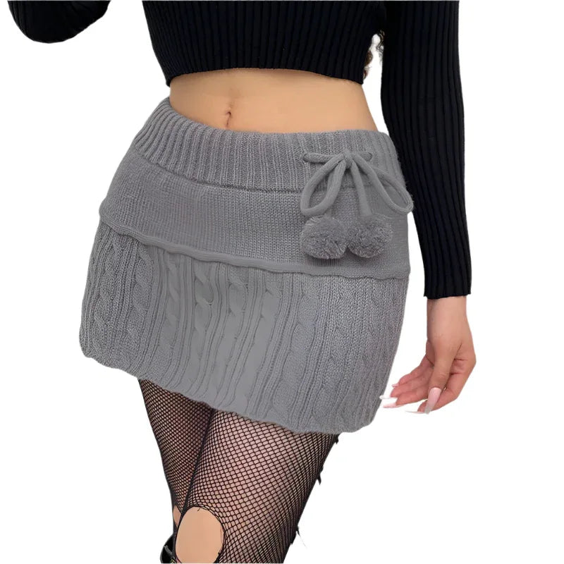 Women's Simple A-line Wool Ball Knitted Skirt