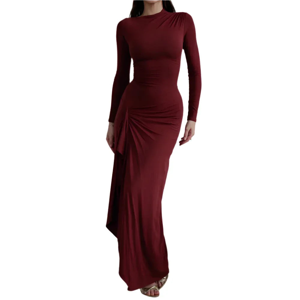 Women's Slim Fit Long-Sleeved Asymmetric Split Dress